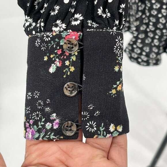 Free People Wonderland Floral Dress XS Floral‎ Pleated Sash Tie Sleeve Button - Picture 4 of 10